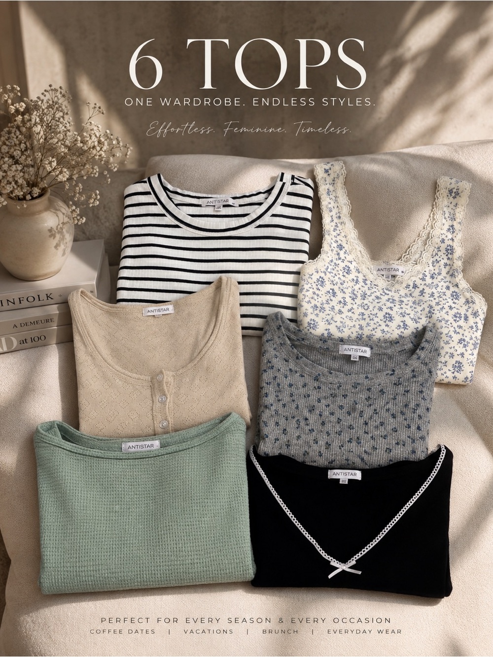 ANTISTAR 6-Piece Women’s Tops Bundle – Mixed Styles & Prints – M NWT